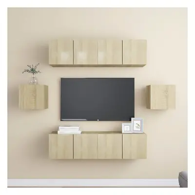 vidaXL TV Cabinet Set Piece Sonoma Oak Chipboard Home Furniture TV Hifi Set