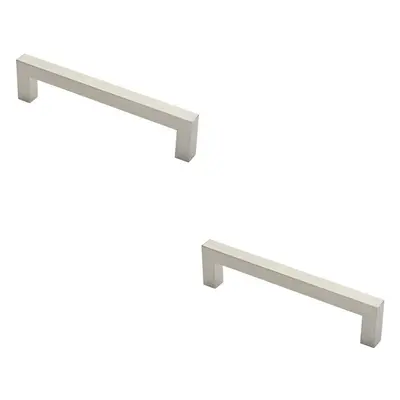 2x Square Mitred Door Pull Handle x 19mm 225mm Fixing Centres Satin Steel