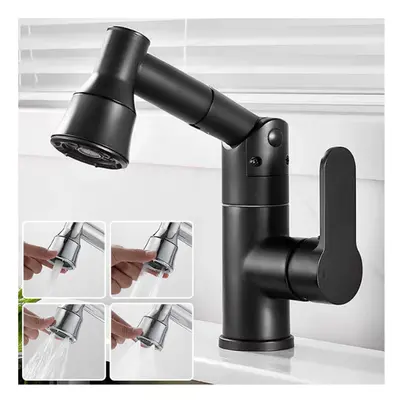 (Black, Four Water Mode) Bathroom Pull-Out Basin Faucet Spring Pull Out Sprayer Hot and Cold Wat