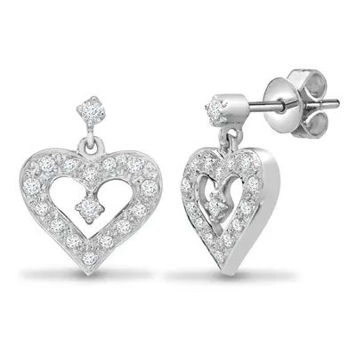 Jewelco London Ladies Solid 18ct White Gold Pave Set Round G SI1 0.21ct Diamond Love Heart Stud 