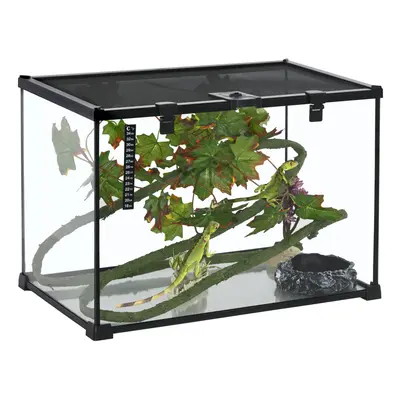 PawHut Glass Reptile Terrarium with Thermometer, Decor Kit, Heated - Black