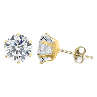 Jewelco London 9ct Yellow Gold White Round Brilliant Cubic Zirconia Claw Solitaire Stud Earrings