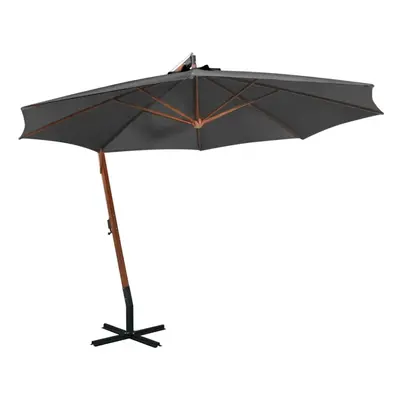 vidaXL Solid Fir Wood Hanging Parasol with Pole Anthracite Outdoor Umbrella