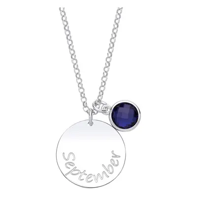 Jewelco London Ladies Sterling Silver Sapphire-Blue Checkerboard Button Cubic Zirconia Birthston