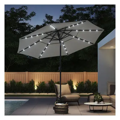 (Light Grey, Flower Pattern Stand) LED Lights Solar Powered Sun Shade Umbrella