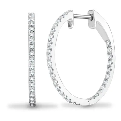 Jewelco London Solid 18ct White Gold Pave Set Round G SI1 0.64ct Diamond Eternity Huggie Hoop Ea