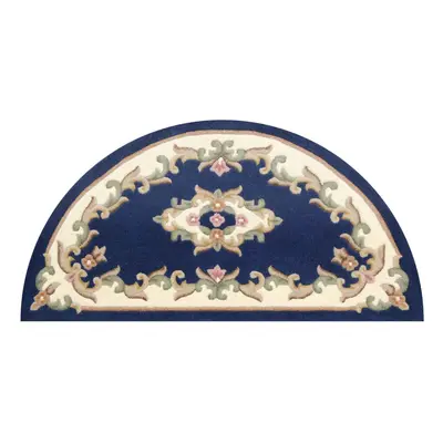 (BLUE, Half Moon : 69x137cm) Traditional Pure Wool Rugs Hall Runner Round Circle Half Moon Mat S