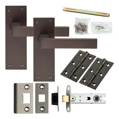 Door Handle & Latch Pack Matt Bronze Modern Square Lever Slim Latch Backplate