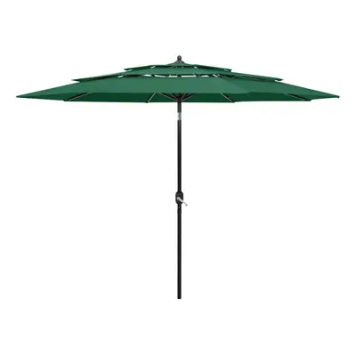 vidaXL 3-Tier Parasol with Aluminium Pole Green Outdoor Patio Sunshade Cover