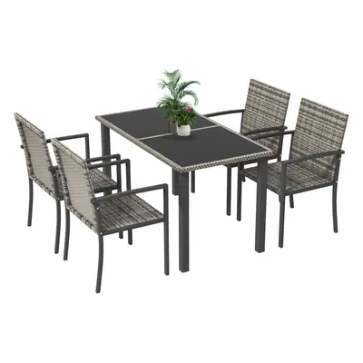 Outsunny Rattan Garden Furniture for 4, Dining Table and Chairs, Mixed Grey