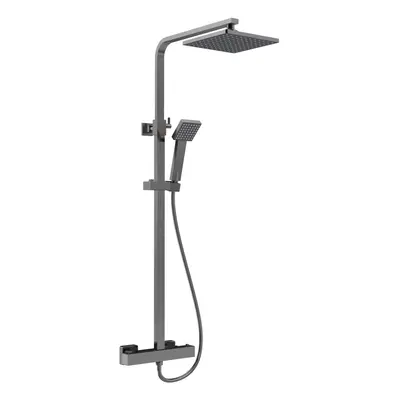 Square Thermostatic Shower Kit with Fixed Head & Adjustable Handset - Brushed Pewter