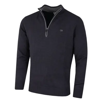 (L, Navy Marl) Calvin Klein Mens Knit Cotton 1/2 Zip Golf CK Top Sweater