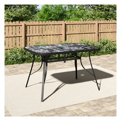 120*80CM Garden Tempered Glass Marble Texture Coffee Table Patio Dining Table with Parasol Hole