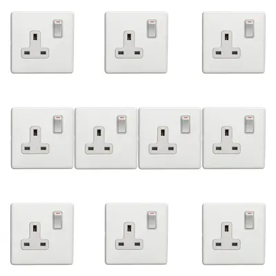 10 PACK Gang DP 13A Switched UK Plug Socket SCREWLESS MATT WHITE Wall Power