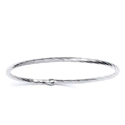 Jewelco London Ladies Platinum Plated Sterling Silver Liquorice Twist Slave Bangle Bracelet 3mm 