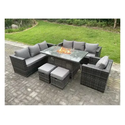 Fimous Rattan Garden Furniture Sofa Set Outdoor Patio Gas Fire Pit Dining Table Gas Heater Burne