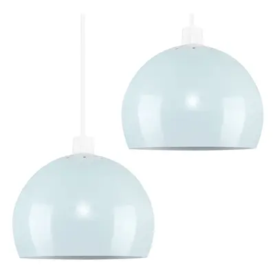 Pair of Mini Retro Gloss Pale Blue Arco Style Dome Ceiling Pendant Light Shades - Complete with 