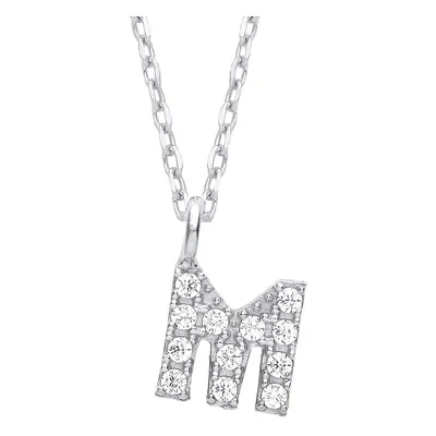 Jewelco London Ladies Rhodium Plated Sterling Silver Encrusted Mini Initial Pendant Necklace + i