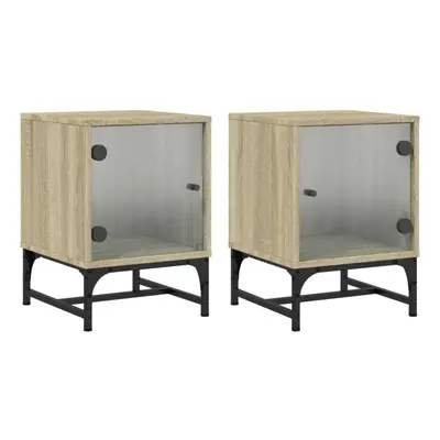 vidaXL Bedside Cabinets with Glass Doors Nightstand End Table pcs Sonoma Oak