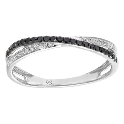 (P) Jewelco London 9ct White Gold Black and White Diamond Crossover Eternity Ring