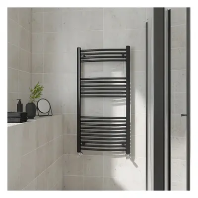 (Curved, 1200x600mm) Warmehaus Heated Towel Rail Black Bathroom Ladder Style Radiator Central He