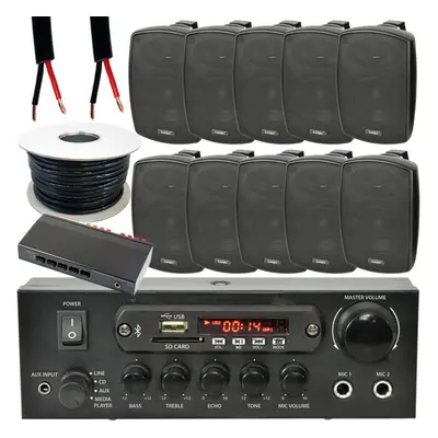 Outdoor Bluetooth Speaker Kit 10x 60W Black Stereo Amp Zone Garden Parties