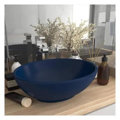 vidaXL Luxury Basin Oval-shaped Matt Dark Blue Ceramic Washroom Vanity Sink