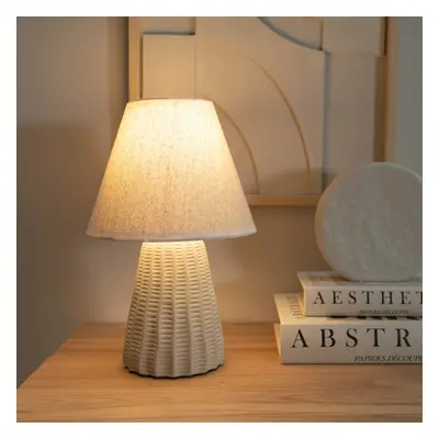 ValueLights Saskia Pair Linen Tapered Ceramic Table Lamps & LED Bulbs