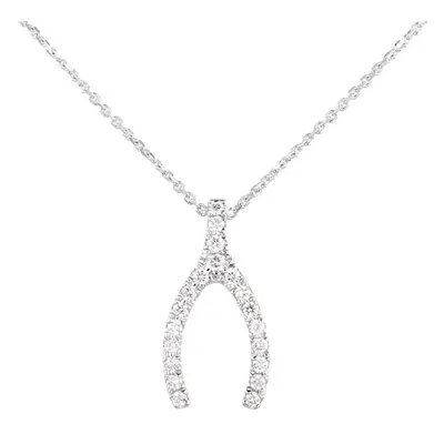 Jewelco London 9ct White Gold Round 15pts Diamond Horseshoe Wishbone Charm Necklace inch 46cm - 