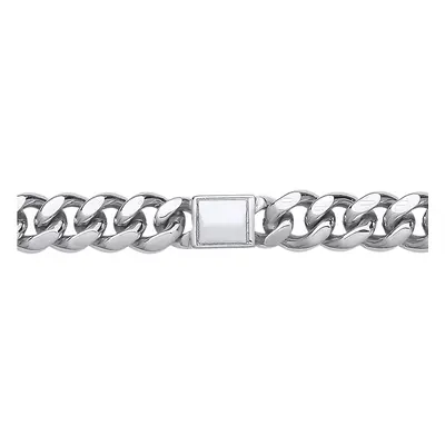 Jewelco London Mens Rhodium Plated Sterling Silver Square ID Bar Cuban Curb Link Chain Bracelet 