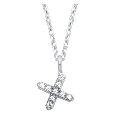 Jewelco London Ladies Rhodium Plated Sterling Silver Encrusted Mini Initial Pendant Necklace + i