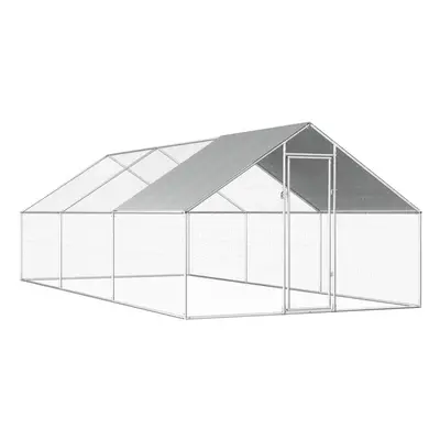 vidaXL Outdoor Chicken Cage 6m Galvanised Steel Silver Frame Grey Roof Coop