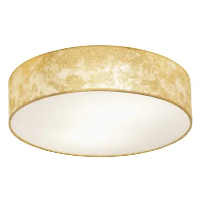 Flush Ceiling Light Colour Champagne Circular Shade Gold Fabric Bulb E27 1x60W