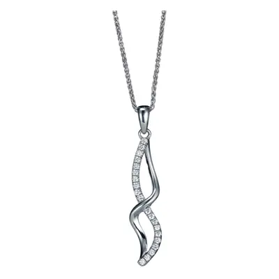 Jewelco London Rhodium Plated Sterling Silver White Cubic Zirconia Twisted Infinity Wave Charm P