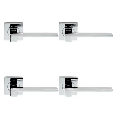 4x PAIR Flat Squared Bar Handle on Square Rose Concealed Fix Polished Chrome