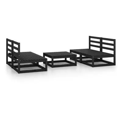 vidaXL Solid Pinewood Garden Lounge Set Piece Black Wooden Furniture Sofa