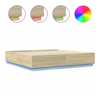 vidaXL Bed Frame with LED Lights Bed Sonoma Oak 200x200 cm Engineered Wood