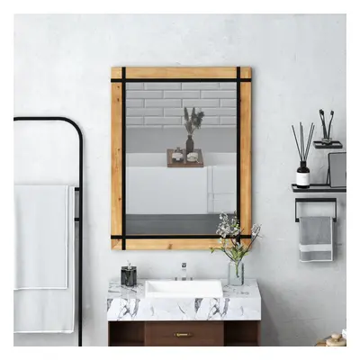 Wood Frame Makeup Vanity Mirror Farmhouse w/Hanging Hooks Wall Mounted