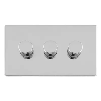 3 Gang Rotary Dimmer Switch Way LED SCREWLESS POLISHED CHROME Light Dimming