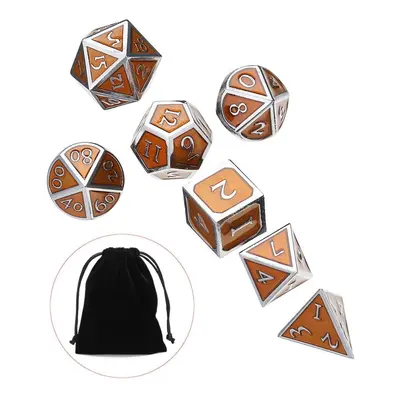 7Pcs Antique Metal Polyhedral Dices With Bag Copper Color For Dungeons Dragons Game