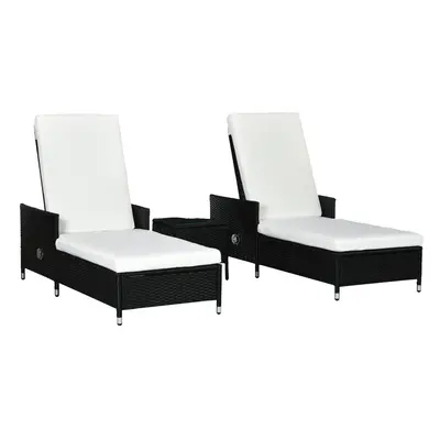 Outsunny Patio Chaise Lounge Chair Set W/ Adjustable Backrest, Side Table, Cream