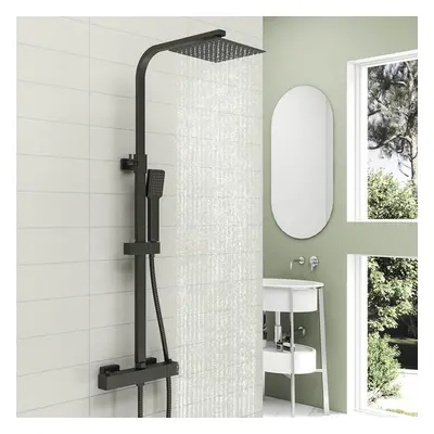 Modern Square Chrome Exposed Thermostatic Mixer Shower Head Handheld