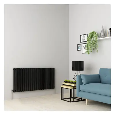 (600 x 1181mm Single, Black) Oval Tube Designer Radiator