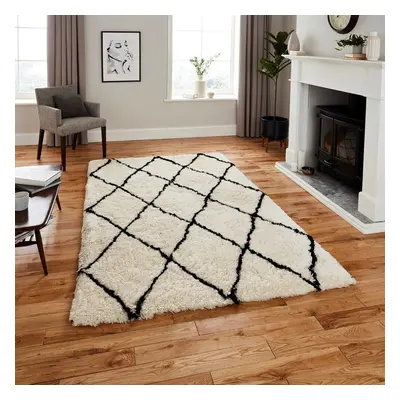 (120x170cm) Morocco Rugs in Ivory Black Shaggy Moroccan Hand Tufted Soft Acrylic Mats