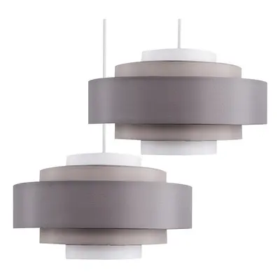 Pair of - Modern Tier Cylinder Ceiling Pendant Light Shades in a Tone Grey Finish