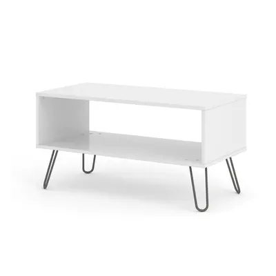 White Rectangle Coffee Occasional Living Room Table With Open Shelf Storage