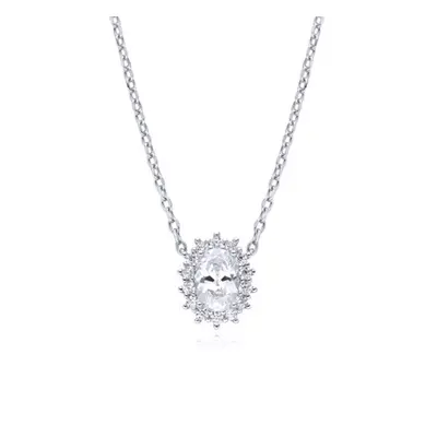 Jewelco London Rhodium Silver White Oval CZ Princess Royal Engagement Cluster Pendant Necklace -