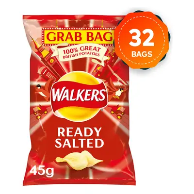 32 x Walkers Crisps Ready Salted Sharing Pack 45g