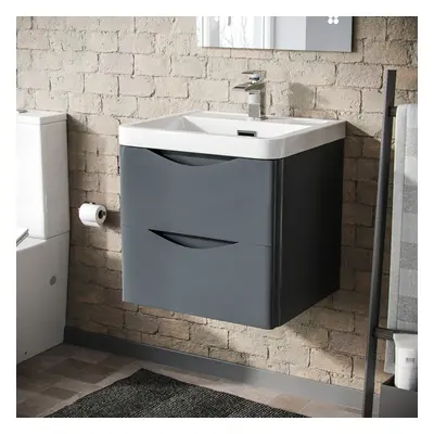 Nes Home Lydon 500mm Grey MDF Wall Hung Vanity Cabinet Drawer with White Resin Basin