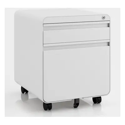 (White) 2-Drawer Mobile Rolling File Cabinet Lockable